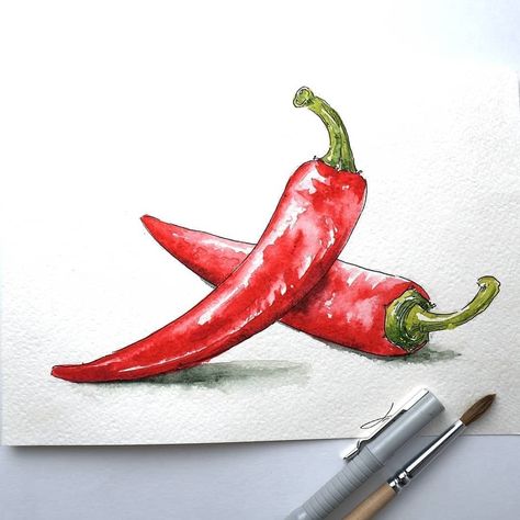 Fruit Art Drawings, Vegetable Painting, Whimsical Art Journal, Pen Art Work, Watercolor Food, Watercolor Paintings For Beginners, Diy Watercolor Painting, Watercolor Projects, Art Painting Gallery