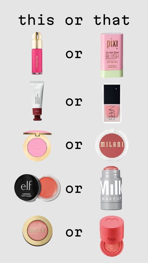 This or that blush edition! 💕✨ #thisorthat #beauty #makeupinspo #makeup #makeupproducts #makeupbag Makeup Products Sephora, Makeup Bag Essentials, Makeup List, Makeup Obsession, Makeup Items, Body Skin Care Routine, Lashes Makeup, Sephora Makeup, Makeup Brands