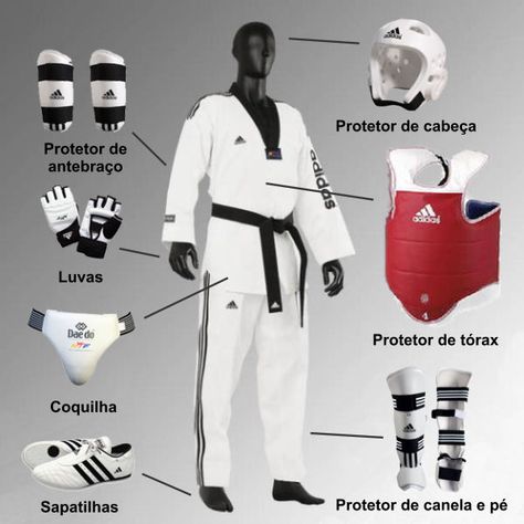 EQUIPAMENTOS DE TAEKWONDO Taekwondo Equipment, Karate Quotes, Martial Arts Club, Taekwondo Girl, Judo Karate, Martial Art Uniform, Taekwondo Training, Tae Kwon Do, Gym Abs