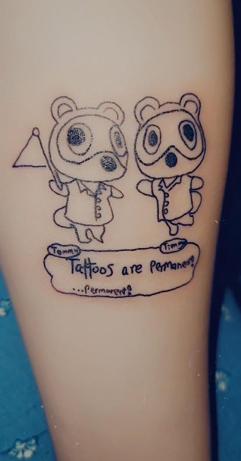 Timmy and tommy from animal crossing new horizons tattoo.. tragic Animal Crossing Tattoo Ideas, Acnh Tattoo, Animal Crossing Tattoos, Animal Crossing Tattoo, Will And Grace, Animal Crossing Villagers, Body Modifications, Real Funny Jokes, Tattoo Styles