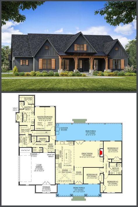 Modern Farmhouse Flooring, Room Floor Plan, Farmhouse Floor Plans, Modern Farmhouse Living, 4 Bedroom House Plans, Farmhouse Style House Plans, Modern Farmhouse Plans, House Blueprints, Bedroom House Plans