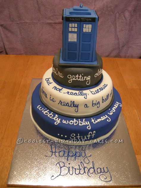 He wants a What?! A Tardis Cake?... This website is the Pinterest of birthday cake ideas Doctor Who Cake, Dr Who Cake, Doctor Who Cakes, Tardis Cake, Doctor Who Birthday, Doctor Who Party, Birthday Cake Ideas, Wibbly Wobbly Timey Wimey Stuff, Cool Birthday Cakes