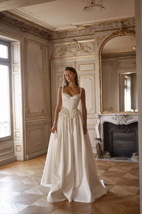 ‘Charlotte’ - Alon Livné Official Website Alon Livne Bridal, Peplum Wedding Dress, A Line Wedding Dress With Sleeves, Alon Livne, Corset Gown, Bridal Elegance, Wedding Dresses With Straps, Wedding Dresses Satin, Satin Wedding Dress