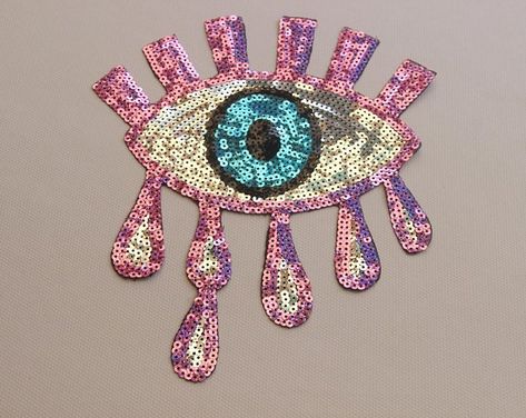 Etsy :: Your place to buy and sell all things handmade Evil Eye Art, Diy Bead Embroidery, Floral Patches, Sequin Patch, Cute Patches, Clay Jewelry Diy, Nalu, Sequins Embroidery, Appliqué Patch