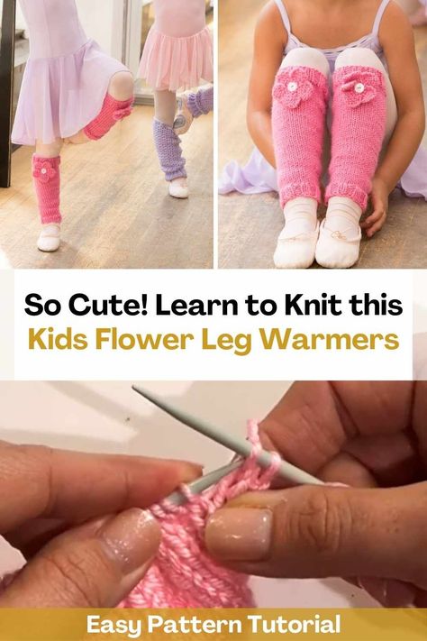 Learn how to knit this flower leg warmer for kids by watching this amazing video tutorial. With a pair of knitted leg warmers, kids will be able to keep their legs comfortable after a stellar performance! you can do them in pink with a cute knitted flower as a lovely finishing touch.In addition, the creator of this video will teach you how to do it step by step so that the result of your knitting looks great. Knit Leg Warmers Pattern, Kids Leg Warmers, Toddler Leg Warmers, Leg Warmers Pattern, Knitted Leg Warmers, Kids Knitting Patterns, Learn To Knit, Pompom Scarf, Leg Warmer