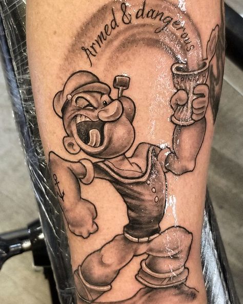 Popeye The Sailor Man Tattoo, Popeye Tattoo, Popeye Cartoon, Ink Therapy, Popeye The Sailor Man, Tattoo Sleeve Designs, Tattoo Sleeve, Tattoo Idea, Sleeve Designs