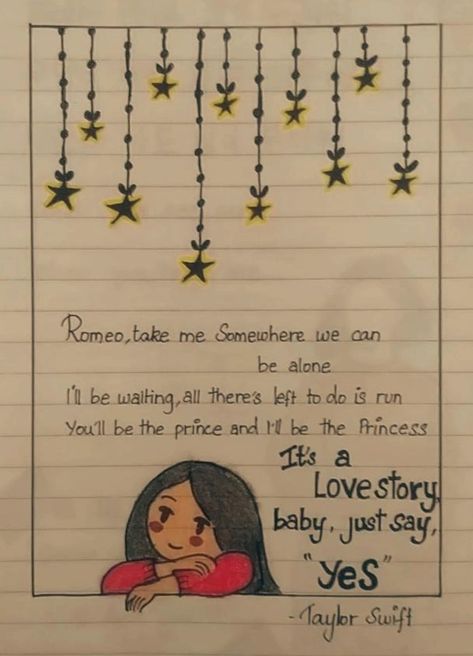 Love Story Drawing Sketch, Taylor Swift Love Notes, Lyrics Drawing Taylor Swift, Song Lyric Drawings Taylor Swift, Love Story Journal Ideas, Taylor Swift Song Doodles, Taylor Swift Lyrics Journal Ideas, Taylor Swift Song Journal, Lyric Drawings Taylor Swift