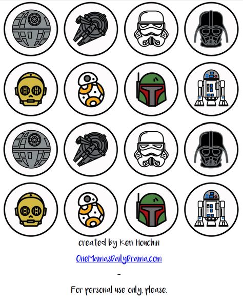 http://onemamasdailydrama.com/star-wars-cupcakes-printable-toppers/ Cupcakes Decoration Birthday, Star Wars Cupcake Toppers, Lego Star Wars Party, Star Wars Printables, Star Wars Classroom, Star Wars Cupcakes, Star Wars Crafts, Star Wars Stickers, Printable Star