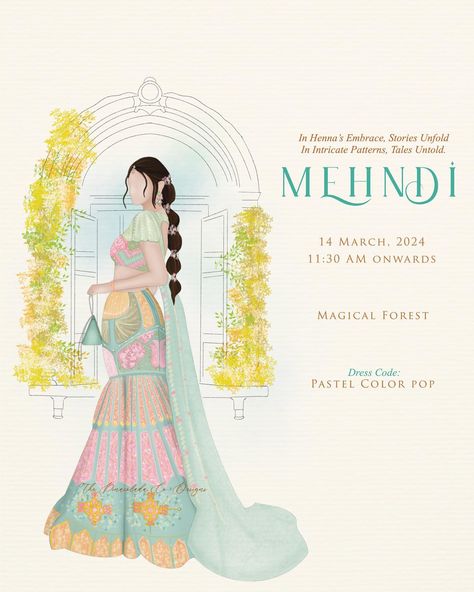 Minimal yet intricate Wedding Invite (1/3) Mehndi // In henna’s embrace, stories unfold In intricate patterns, tales untold 🌸 Outfit : @papadontpreachbyshubhika Inspiration : @alannapanday #minimalinvite #minimalbeauty #weddingillustration #fashionillustration #papadontpreach #lehengaillustration #pastelinvite #luxuryinvite #procreateillustration #handillustration #pastelaesthetic #pastellehenga #graphicdesigner #invitedesigner #luxeinvite #luxuryinvitations #bespokeinvites Aishwarya Wedding, Wedding Invite Inspiration, Wedding Invite Ideas, Mehndi Invite, Sikh Wedding Invitations Cards, Mehndi Invitation, Cocktail Book Design, Bridal Journal, Wedding Illustration Card