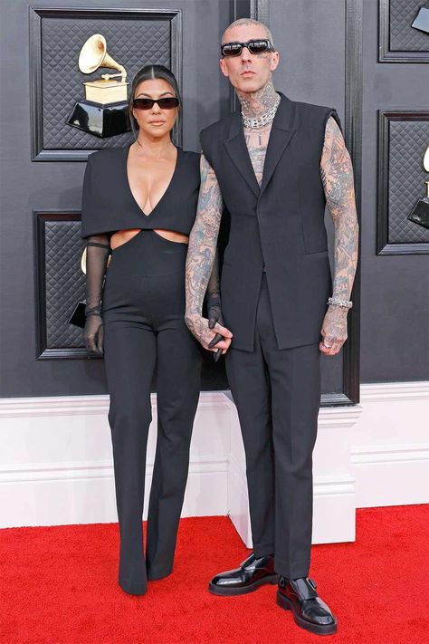 Kourtney Kardashian's Grammys outfit pulled double-duty as her wedding look for Vegas nuptials to fiancé Travis Barker Kourtney Travis, Kourtney Kardashian 2018, 2022 Grammys, Kourtney Kardashian And Travis Barker, Kourtney Kardashian And Travis, Shanna Moakler, Reign Disick, Penelope Disick, Travis Barker