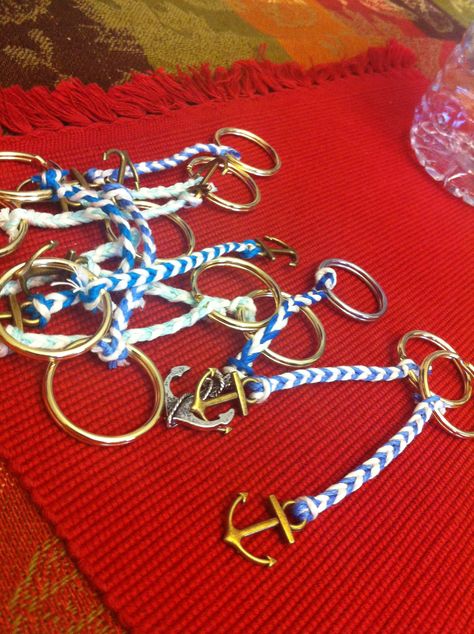 nautical keychain- could give as an enhancement for a cruise wish Anchor Crafts For Kids, Keychain Party Favors, Anchored In Christ, Beach Birthday Decorations, Yw Camp Ideas, Nautical Keychain, Relief Society Crafts, Shipwrecked Vbs, Camp Craft Ideas