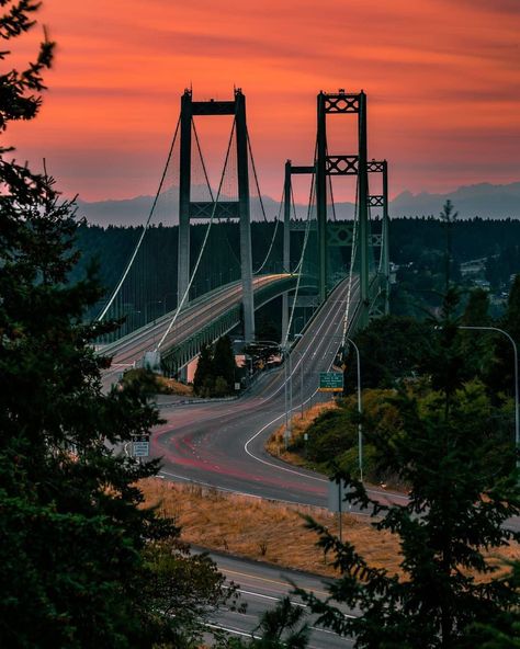 Seattle Wallpaper, Tacoma Narrows Bridge, Puget Sound Washington, Bridge Sunset, Washington Art, West Coast Travel, Washington State Travel, Tacoma Washington, Tacoma Wa