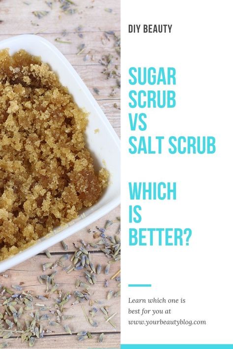 Salt scrub or sugar scrub. Which is better? If you're making a DIY exfoliating body scrub recipe, use the right ingredients. The best one depends on your skin and needs. There are benefits for salt and sugar. Then make an easy body scrub for your skin. How to make a homemade body scrub. #bodyscrub #sugarscrub #saltscrub Best Body Scrub Products, Natural Scrub, Best Body Scrub Recipe, Homemade Body Scrub Exfoliate Recipe, Diy Exfoliating Body Scrub For Tanning, Easy Body Scrub, Body Salt Scrub, At Home Body Scrub, Body Exfoliating Scrub