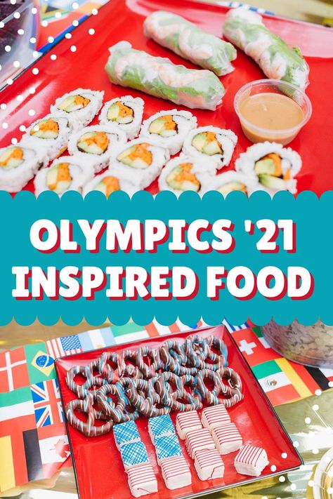 Around The World Party Food, Olympic Food Ideas, Olympic Themed Snacks, Olympic Themed Cocktails, Olympic Theme Snacks For Kids, Summer Olympic Themed Food, Olympic Theme Office Party, Olympic Party Food, Olympic Snacks