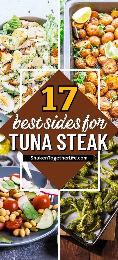 Wondering what to serve with tuna steak? These 17 side dishes are the perfect pairing for this hearty fish fillet. Sides For Tuna Steak, Tuna Side Dish, Tuna Steak Side Dishes, Tuna Steak Dinner, Steak Sides, Ahi Tuna Steak, Tuna Steak Recipes, Tuna Fillet, Glazed Sweet Potatoes