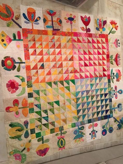 Meadow Quilt, Farm Animal Quilt, Pictorial Quilts, Floral Quilts, Rainbow Quilts, Pretty Quilts, Jen Kingwell, Bright Quilts, Half Square Triangle Quilts