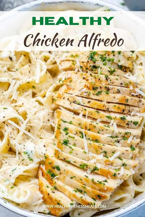 Chicken Fettuccine Alfredo Whole 30 Chicken Alfredo, Healthy Chicken Alfredo Meal Prep, Protein Fettuccine Alfredo, Healthy Chicken Alfredo Recipe Low Carb, Low Calorie Chicken Alfredo Recipe, Meal Prep Alfredo, Air Fryer Chicken Alfredo Recipe, Healthy Chicken Fettuccine Alfredo, Macro Friendly Chicken Alfredo