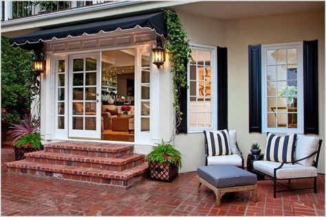 outswing french door on brick house images | Thanks to Smith Firestone Associates at http: Door On Brick House, Backyard Patio Pavers, Red Brick Patio, Striped Pillows, Patio Stairs, House Awnings, Brick Steps, House Images, Patio Pavers Design