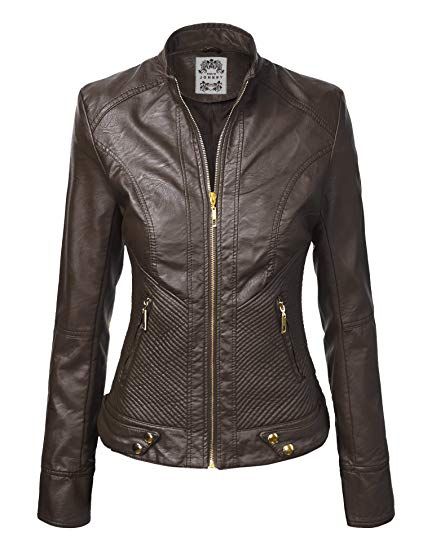 Made By Johnny MBJ Womens Faux Leather Zip Up Moto Biker Jacket With Stitching DetaiL at Amazon Women's Coats Shop Military Jacket Women, Biker Coat, Moto Biker Jacket, Hooded Faux, Leather Coats, Vegan Leather Jacket, Jackets Women, Leather Motorcycle Jacket, Brown Leather Jacket