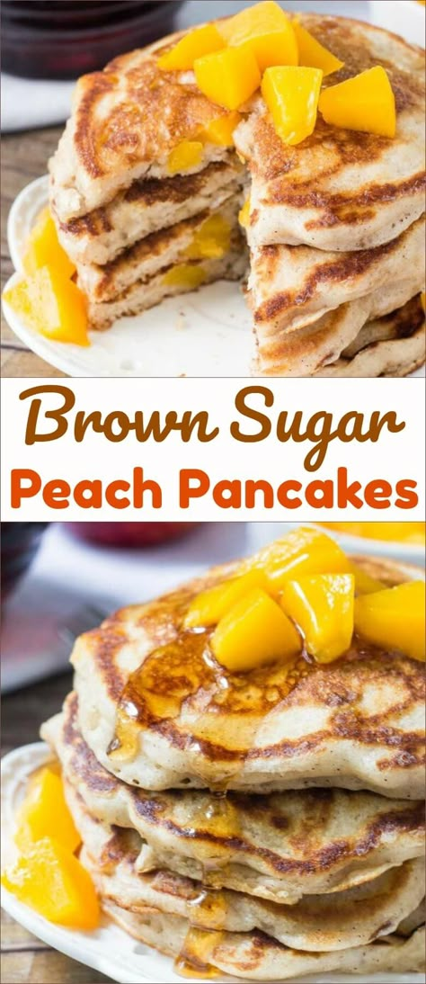 Peach Pancakes, Brown Sugar Peaches, Canned Peaches, Peach Recipe, What's For Breakfast, Breakfast Pancakes, Pancakes And Waffles, Breakfast Brunch Recipes, Perfect Breakfast