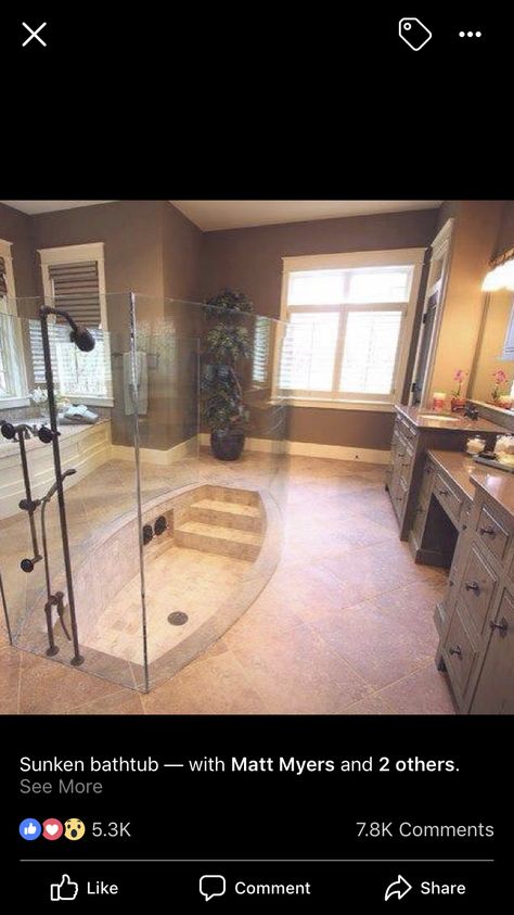 Bathroom Ideas Big, Big Bathroom Decor, Sunken Bath, Sunken Bathtub, Big Bathtub, Sunken Tub, Luxury Bathroom Master Baths, Mini Pool, Big Bathroom