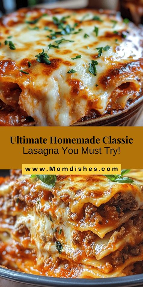 Discover the heartwarming goodness of homemade classic lasagna with our step-by-step recipe. This timeless dish combines layers of rich meat sauce, creamy ricotta, gooey mozzarella, and hearty noodles, creating a flavor explosion in every bite. Perfect for family gatherings or cozy dinners, you'll learn about essential ingredients, preparation techniques, and tips for achieving that perfect golden-brown top. Dive into the joy of cooking and create lasting memories around your dinner ta Lasagna Noodle Recipes, Homemade Lasagna Noodles, Classic Lasagna Recipe, Cozy Dinners, Lasagna Noodles, Lasagna Recipes, Classic Lasagna, Food Main Dishes, Homemade Lasagna