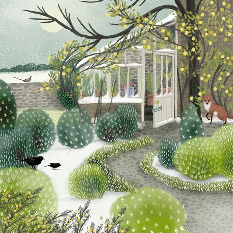 Jane Newland, Fox In Winter, Helen Warlow, Arte Folk, Garden Illustration, Winter Illustration, Search Bar, Landscape Illustration, Whimsical Illustration