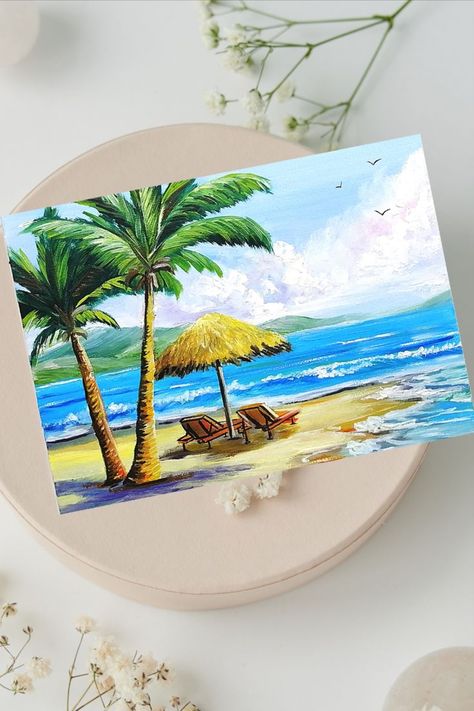 Hawaii beach original oil paintings available in my Shop! Welcome! #vacationart #beachart #hawaiipostcard #hawaiicard #beachwallart #beachprint #landscapecard #naturecard #smallprint #summercard #beachgift #birthdaygift #tropicalart #giftforher #printablecard #printablepostcard #postcrossing #palmtreeart #christmasgift #giftforteacher #appreciationgift #greetingcard #smallgift #beachlovergift #uniquecard #digitalcard #digitaldownload #digitalprint #digitalart #oceancard #seaart Beach Birthday Card, Greece Landscape, Easy Landscape Paintings, Beach Drawing, Oil Painting Still Life, Drawing Scenery, Beach Art Painting, Hawaii Art, Palm Tree Art