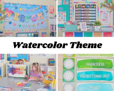 watercolor classroom | rainbow classroom | colorful classroom | classroom theme | pastel classroom theme | elementary classroom theme Classroom Theme Elementary, Unique Classroom Themes, Pastel Classroom Theme, Classroom Rainbow, Preschool Classroom Themes, Kindergarten Classroom Themes, Classroom Setup Elementary, School Wide Themes, Pastel Classroom