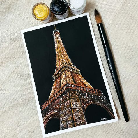 Eiffel Tower At Night, Art Tutorials Watercolor, Art Painting Tools, Beautiful Art Paintings, Cute Canvas Paintings, Abstract Art Painting Diy, Canvas Painting Designs, Landscape Art Painting, Art Painting Gallery