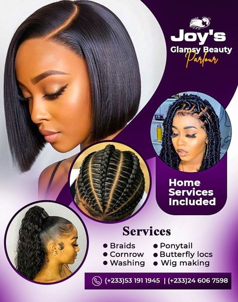 Hair Business Flyer Design, Hair Flyer Design Ideas, Beauty Salon Banner Design Ideas, Hair Dressing Flyer Design, Braid Flyer Design, Hair Banner Design, Hair Salon Flyer Design, Hair Logo Design Ideas Graphics, Hairstyles Logo Design