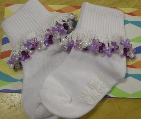 baby socks with crocheted and bead trim Crochet Baby Socks, Beaded Crochet, Crochet Socks, Baby Crochet, Beaded Trim, Baby Socks, Crochet Knitting, Bead Crochet, Baby Love