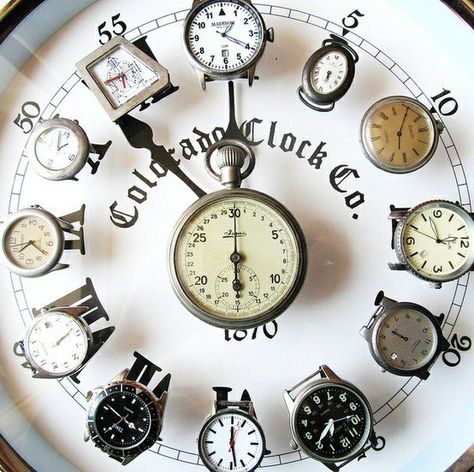 repurpose old watches into a  big wall clock (you could make each watch display its respective time for its location on the larger clock) Recycler Diy, Decoration Shabby, Upcycled Projects, Deco Originale, Old Watches, Diy Clock, Telling Time, Clock Face, Diy Projects To Try