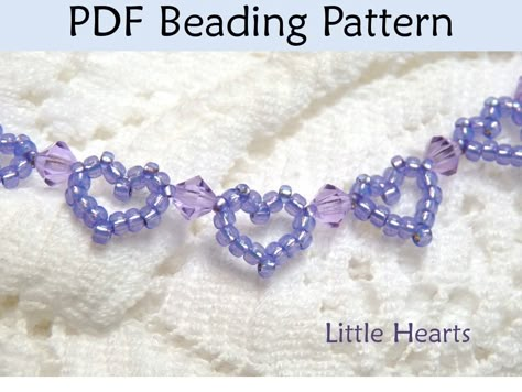 Beading Tutorial Pattern Bracelet - Beaded Heart Jewelry - Simple Bead Patterns - Little Hearts #115 on Luulla Anting Manik, Hearts Bracelet, Beaded Heart, Beading Jewelery, Beaded Necklace Diy, Beaded Jewelry Tutorials, Handmade Jewelry Tutorials, Bead Pattern, Beaded Bracelet Patterns