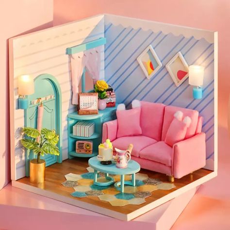 Diy Doll House, Cute Apartment, Miniature Dollhouse Furniture, Dollhouse Kits, Apartment Style, Wooden Dollhouse, Diy Dollhouse Furniture, House Materials, Fabric Paper