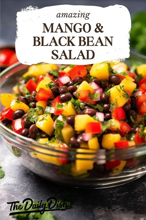 mango and black bean salad Mango Black Bean Salad, Mason Jar Lunch, Black Bean Salad Recipe, Make Ahead Salads, Salad With Lemon, Black Bean Salad, Lime Vinaigrette, Bean Salad Recipes, Mango Recipes