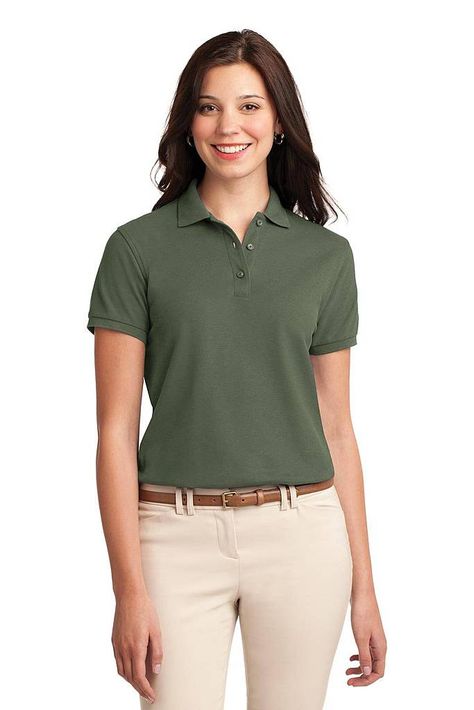 Green Polo, Clover Green, Silk Touch, Port Authority, Pique Polo Shirt, Work Wear Women, Polo Shirt Women, Woven Dress, Short Sleeve Polo