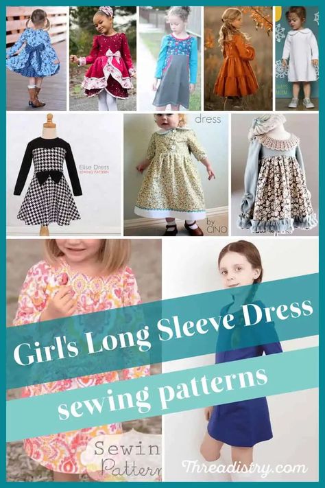 Winter Wonderland: Adorable girl's long-sleeve dress patterns for all Basic Dress Pattern Free, Girls Long Sleeve Dress Pattern, Girls Christmas Dress Pattern, Long Sleeve Dress Sewing Pattern, Fancy Flower Girl Dresses, Winter Wonderland Dress, Long Sleeve Dress Pattern, Fancy Dress Patterns, Warm Winter Dresses