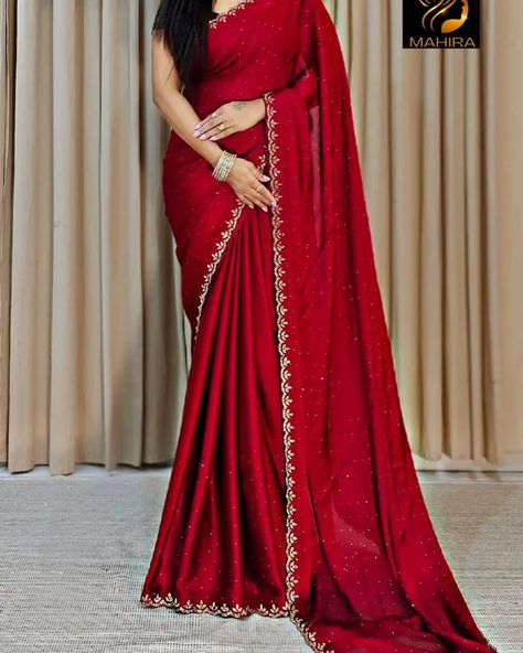 🦋*Maruti New Desin Launch*🦋 *Catlogue Name -* Lexus *Catlogue Number-* MF020051 *Fabric* - Chinoin Georgette *Work* - Beautiful stone work at border with cut work 🔥 *Saree length* - 5.5mtr *Saree Weight*- 0.560 grm *Blouse Fabric* - chiffon Georgette with ston work neck design Unstitched (0.8 mtr). *price- 1099freeshipp fixed rate*🔥 Dm for order whatsup 8309874411 or Dm to @hansicollections inbox #hansicolletions #halfsaree #halfsareefunction #reels #longgowns #longfrockdesign... Wedding Guest Saree, Plus Size Saree, Saree Satin, Party Saree, Half Saree Function, Dhakai Jamdani Saree, Long Frock Designs, Alaska Fashion, Saree Looks