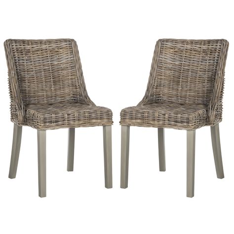 Safavieh Rural Woven Dining Caprice Grey Dining Chairs (Set of 2) (SEA7005A-SET2) (Mahogany) Wicker Dining Chair, Transitional Kitchens, Seagrass Dining Chairs, Florida Furniture, Casual Kitchen, Chic Chair, Coastal Casual, High Back Dining Chairs, Wicker Dining Chairs