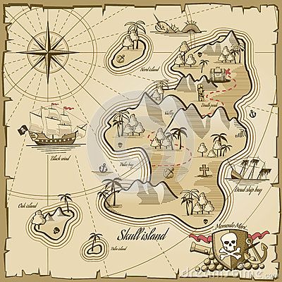 Treasure island vector map in hand drawn style Pirate Map, Treasure Map, Vector Map, Treasure Island, Hand Drawn, Clip Art, Ships, Map