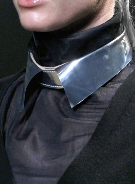 Sheer mock turtleneck with silver leather collar - Vampire Look, Futuristic Fashion, Leather Collar, Only Fashion, Dark Fashion, Historical Fashion, Phillip Lim, Chains For Men, Collar And Cuff