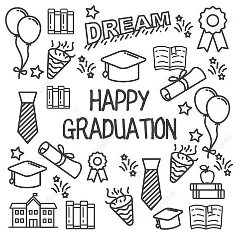 Graduation Drawings Easy, Study Related Doodles, Senior Year Doodles, Graduation Vector Illustrations, Graduation Doodles Hand Drawn, Academic Doodles, College Illustration Art, Study Drawing School, Graduation Drawing Ideas Easy