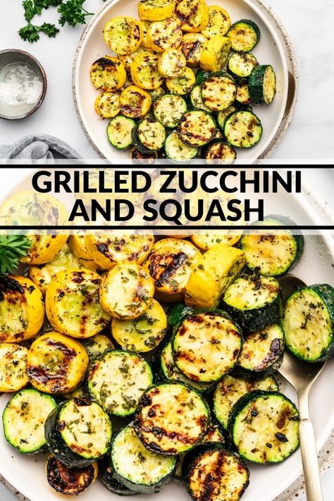 This grilled zucchini and squash is unbelievably delicious thanks to an incredible (and incredibly simple) olive oil, herb, and seasoning mixture. It's an easy side dish that really wows during the summer months. Grilled Zucchini And Squash, Wood Pellet Grill Recipes, Grilled Zucchini Recipes, Zucchini Vegetable, Grilled Squash, Zucchini And Squash, Zucchini Side Dishes, Summer Squash Recipes, Vegetable Casserole Recipes