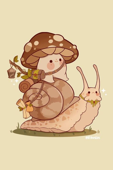 This cute brown mushroom and his snail friend are all packed up and ready for adventure! 🍄🐌 Inspired by my love for dungeons and dragons and adventure games 🍃🌱 Visit my instagram for more whimsical forest creatures and tons of cute mushroom art 🍄 Also check my redbubble store for stickers, tshirts and other prints! Going On An Adventure, Mushroom Drawing, Cute Animal Drawings Kawaii, Cute Kawaii Drawings, Mushroom Art, Dessin Adorable, Cute Easy Drawings, Cute Little Drawings, Cute Animal Drawings