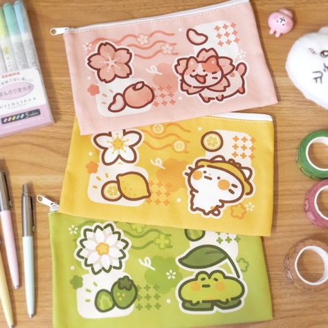 ❣ pencil cases featuring my characters paesh cat, lemom cat, and kero froggie! ❣ specifications : * 20 x 12 cm * canvas white lining with a white zipper * same image on both sides ❣ colors : * pink paesh cat * yellow lemom cat * green kero froggie ✉ Packaging ✉ Packaged and shipped in a bubble mailer ✈ Shipping ✈ If ordering other products with preorder items, the package will ship when all items have arrived and will ship everything together Shipping Options: * Domestic 2 ~ 6 days [USPS First Class Domestic Shipping] * International 10 ~ 20+ days depending on location [USPS First Class Package International Service] Canvas Pencil Case, Cute Pencil Case, Black Duvet Cover, Cute Bedroom Ideas, Pixel Art Games, Yellow Cat, Cute Kawaii Drawings, Kawaii Animals, Pattern Case