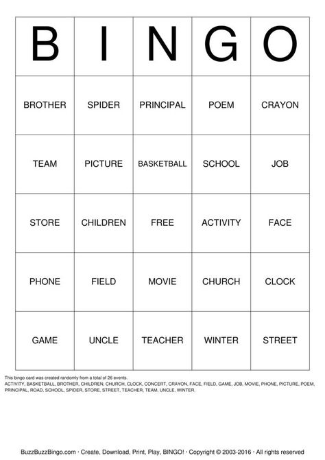 NOUN Bingo Card Superbowl Commercial Bingo, Supernatural Party, Text Features Worksheet, Yiddish Words, Halloween Bingo Cards, Free Bingo Cards, Bingo Party, Order Cards, Word Bingo