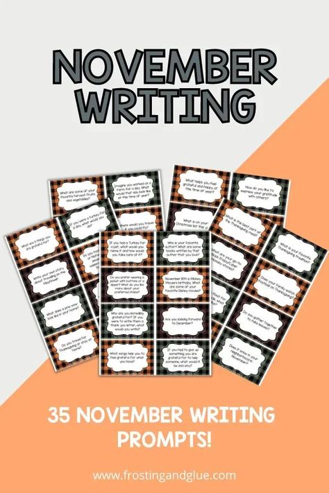 Need a way to help your kids express gratitude and think about Thanksgiving this November? These November writing prompts are stuffed with delicious questions that will get them thinking about all their favorite things! Thanksgiving Journal, November Writing Prompts, November Journal, November Writing, Thanksgiving Stories, Express Gratitude, Journal Writing Prompts, Expressing Gratitude, Homeschool Resources