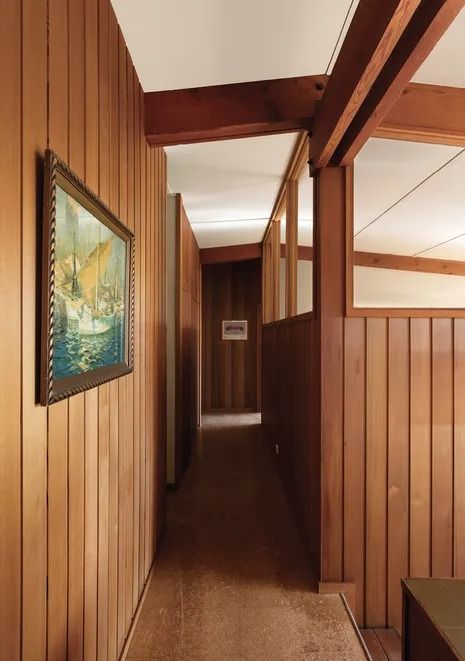 Revisited: Porter House | ArchitectureAu Wood Paneling House Exterior, 70s Closet, Dream Hallway, 70’s House, Havana House, Dream Architecture, Porter House, Waterfall House, Cedar Paneling