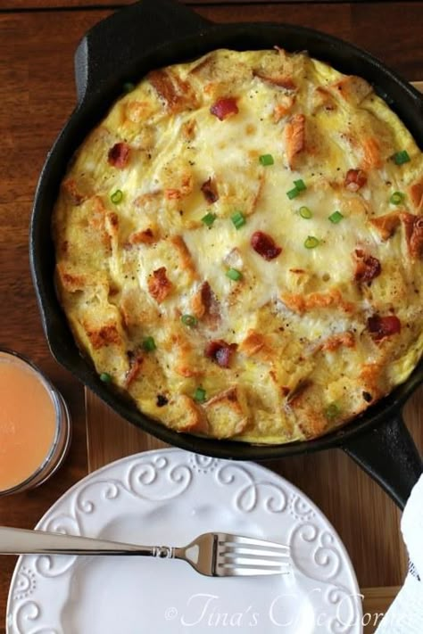 Bread Scraps Recipes, Egg Strata Recipes Simple, Eggs Strata, Bacon Egg And Potato Breakfast Skillet, Bacon Egg And Cheese Strata, Cheese Strata, Super Easy Breakfast, Strata Recipes, Savory Bread Puddings